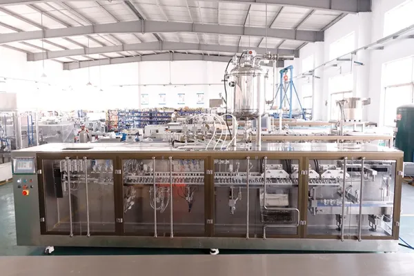 Envasadora de bolsas prefabricadas con forma, llenado con 4 boquillas