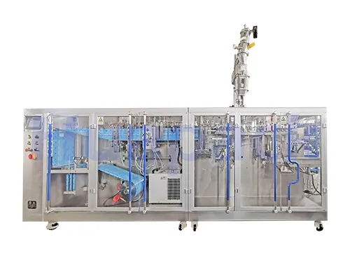 Envasadora horizontal de bolsas planas, llenado con 2 boquillas