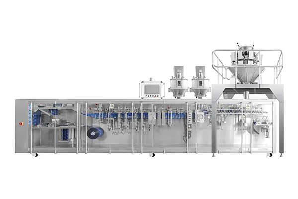 Envasadora de bolsas con forma en rollo, llenado con 1 boquilla